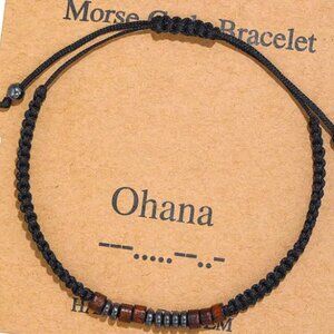 "OHANA" Morse Code Bracelets w/Adjustable String Inspirational Messages